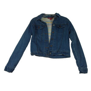 SO Junior Blue Denim Jacket Sweater Lining Size Small Med Wash‎
